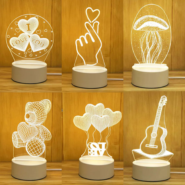 Romantic Love 3D Acrylic Led Lamp - Crystal Decor Shop