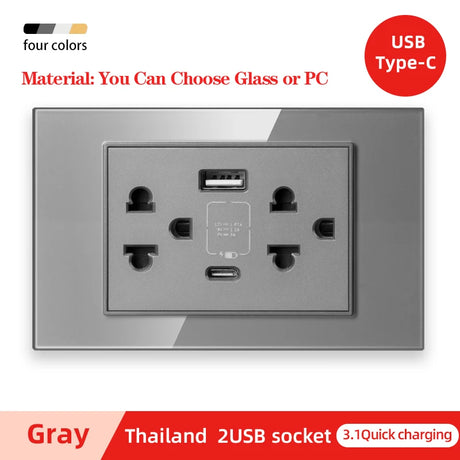 Herepow 118 Series Thailand American Standard Dual USB Wall Socket Smart Home Appliance Plug Adapter Type-c 3.1A Fast Charging - Crystal Decor Shop
