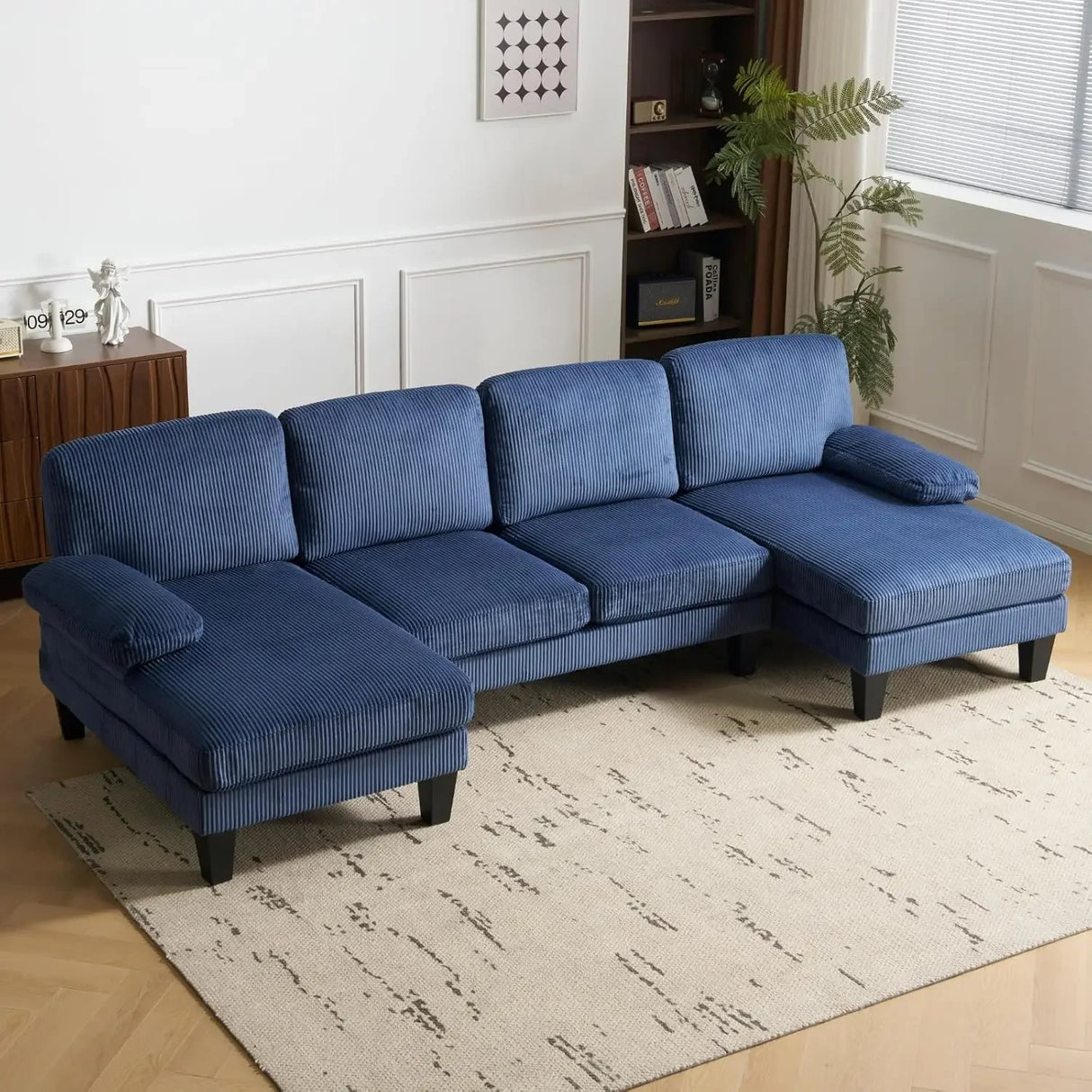 Convertible Sectional Sofa 110" U-Shape Sofa Couch 4-Seat Couch with Chaise ChenilleFabric Upholstered for Living Room