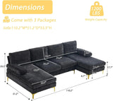 Convertible Sectional Sofa 110" U-Shape Sofa Couch 4-Seat Couch with Chaise ChenilleFabric Upholstered for Living Room