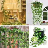 Artificial Plant Green Ivy Leaf With Fairy Light Garland Silk Wall Hanging Vine DIY Fake Wreath Leaves Home Garden Decorations