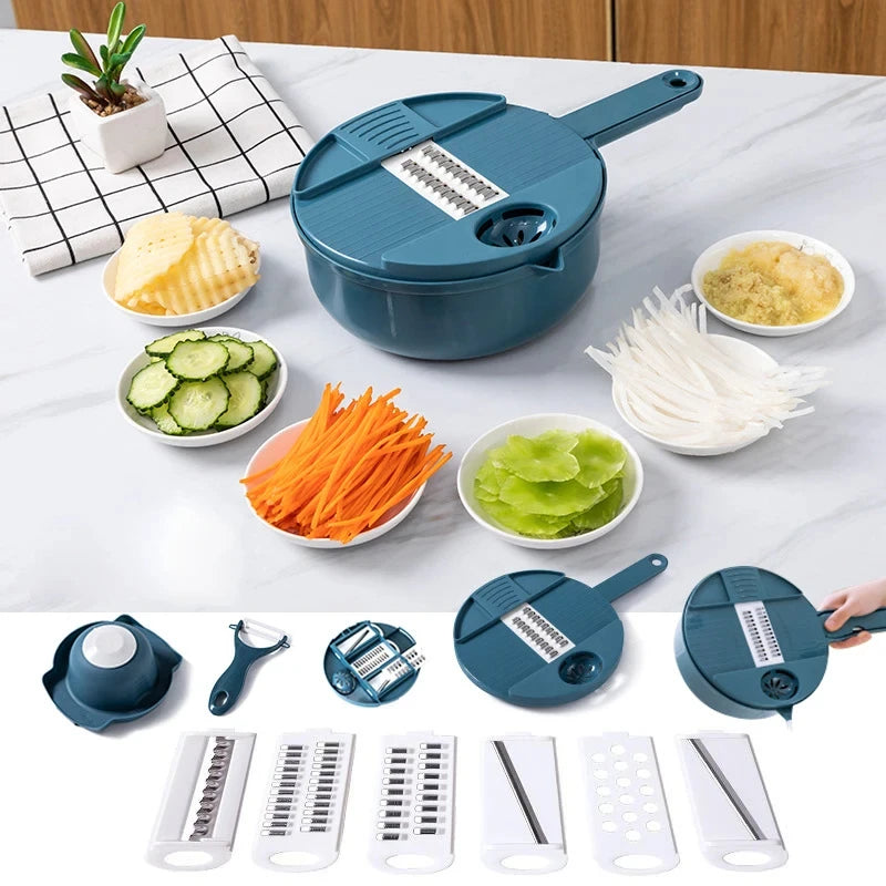 9 in 1 Vegetable Cutter Multi-Functional Potatoes Manually Cut Shred Slicer Grater Kitchenware Acceesories Tools - Crystal Decor Shop