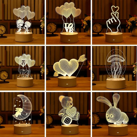 Romantic Love 3D Acrylic Led Lamp - Crystal Decor Shop