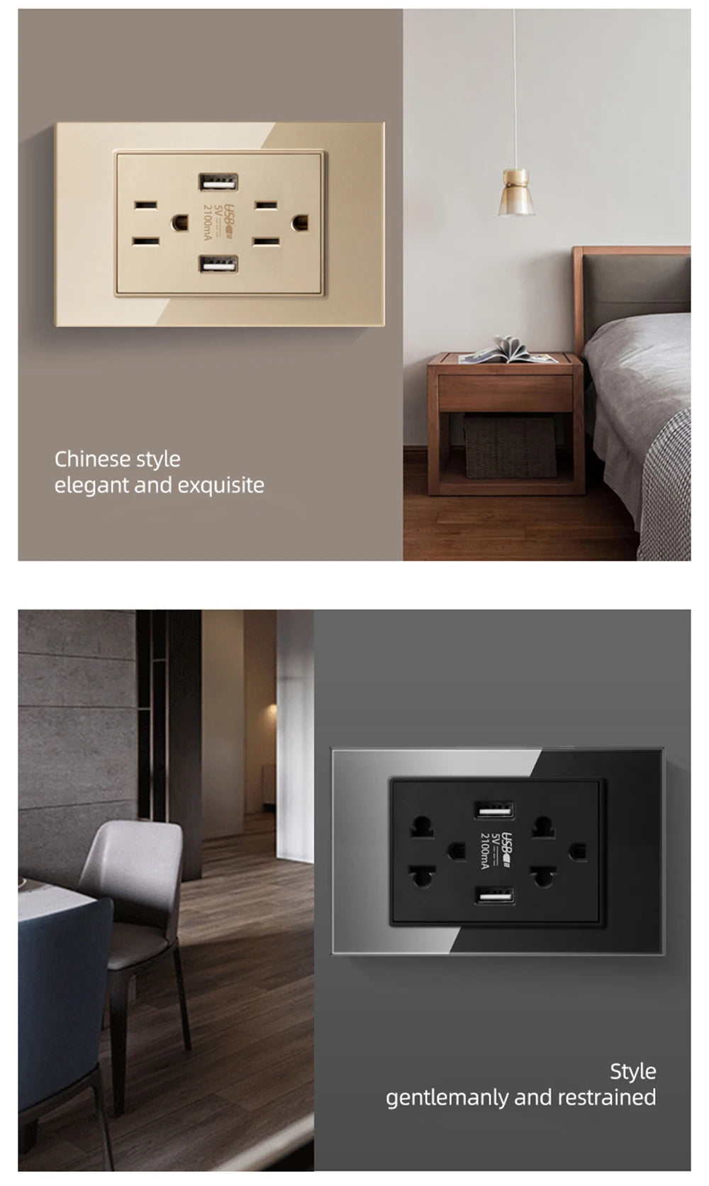 Herepow 118 Series Thailand American Standard Dual USB Wall Socket Smart Home Appliance Plug Adapter Type-c 3.1A Fast Charging - Crystal Decor Shop
