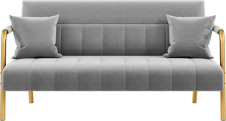 56.5" W Modern Sofa Small Sofa Luxurious Velvet Fabric Couch with Gold-Tone Metal Arms and Legs for Living Room, Home Office
