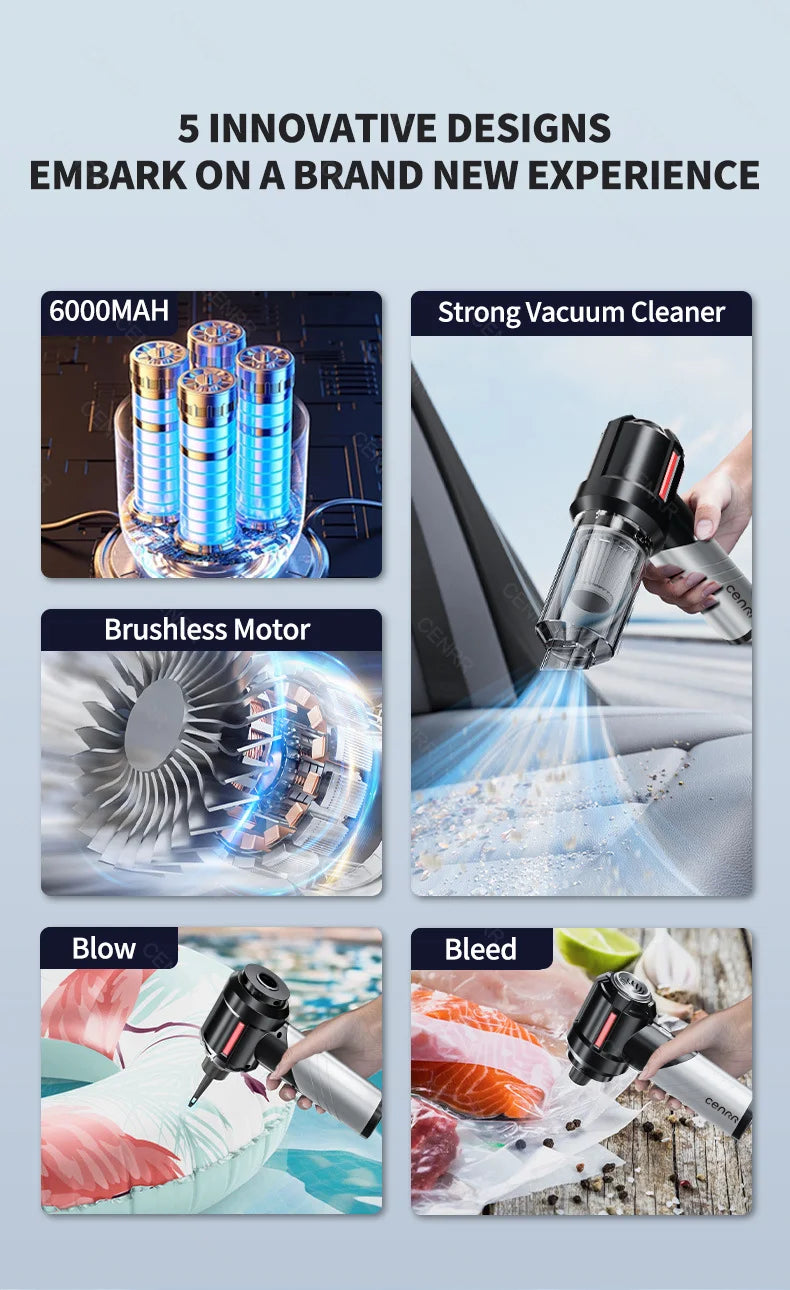 CENRR High Pressure Car Vacuum Cleaner Portable Handheld Mini Vacuum Cleaner Cordless Strong Suction Car Cleaner Home Appliance - Crystal Decor Shop