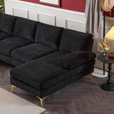 Convertible Sectional Sofa 110" U-Shape Sofa Couch 4-Seat Couch with Chaise ChenilleFabric Upholstered for Living Room