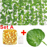 Artificial Plant Green Ivy Leaf With Fairy Light Garland Silk Wall Hanging Vine DIY Fake Wreath Leaves Home Garden Decorations