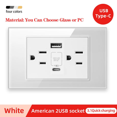 Herepow 118 Series Thailand American Standard Dual USB Wall Socket Smart Home Appliance Plug Adapter Type-c 3.1A Fast Charging - Crystal Decor Shop