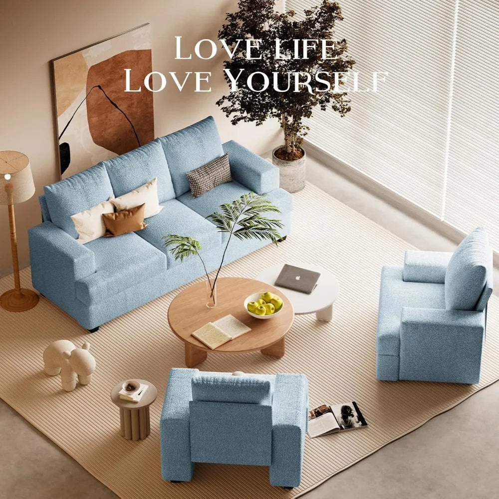Couches for Living Room, 89" Sofa Couch with Extra Deep 3 Seats, Tool-Free Setup Sofa Bed, Modern Cotton Chenille Fabric Sleeper