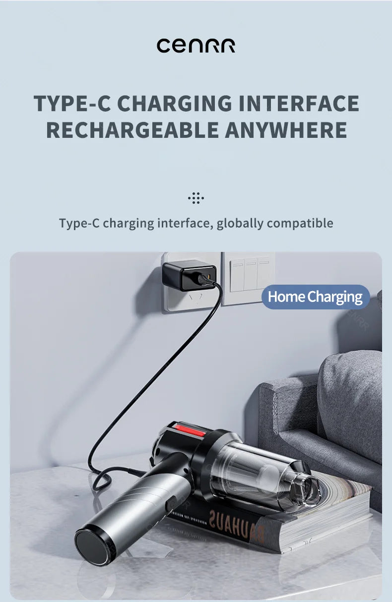 CENRR High Pressure Car Vacuum Cleaner Portable Handheld Mini Vacuum Cleaner Cordless Strong Suction Car Cleaner Home Appliance - Crystal Decor Shop
