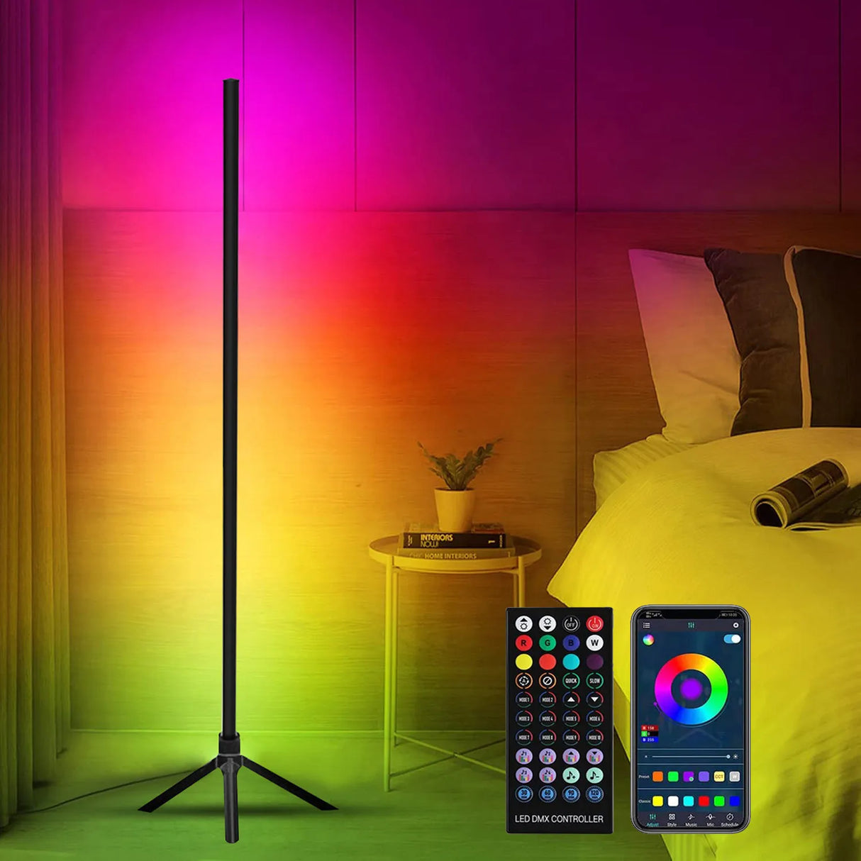 Voice Control RGB Corner Floor Lamp - Crystal Decor Shop