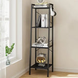 Ladder Shelf, Bookshelf Bookcase, Freestanding Corner Storage Shelve with 2 Hooks for Home Office, Living Room, Kitchen, Bedroom