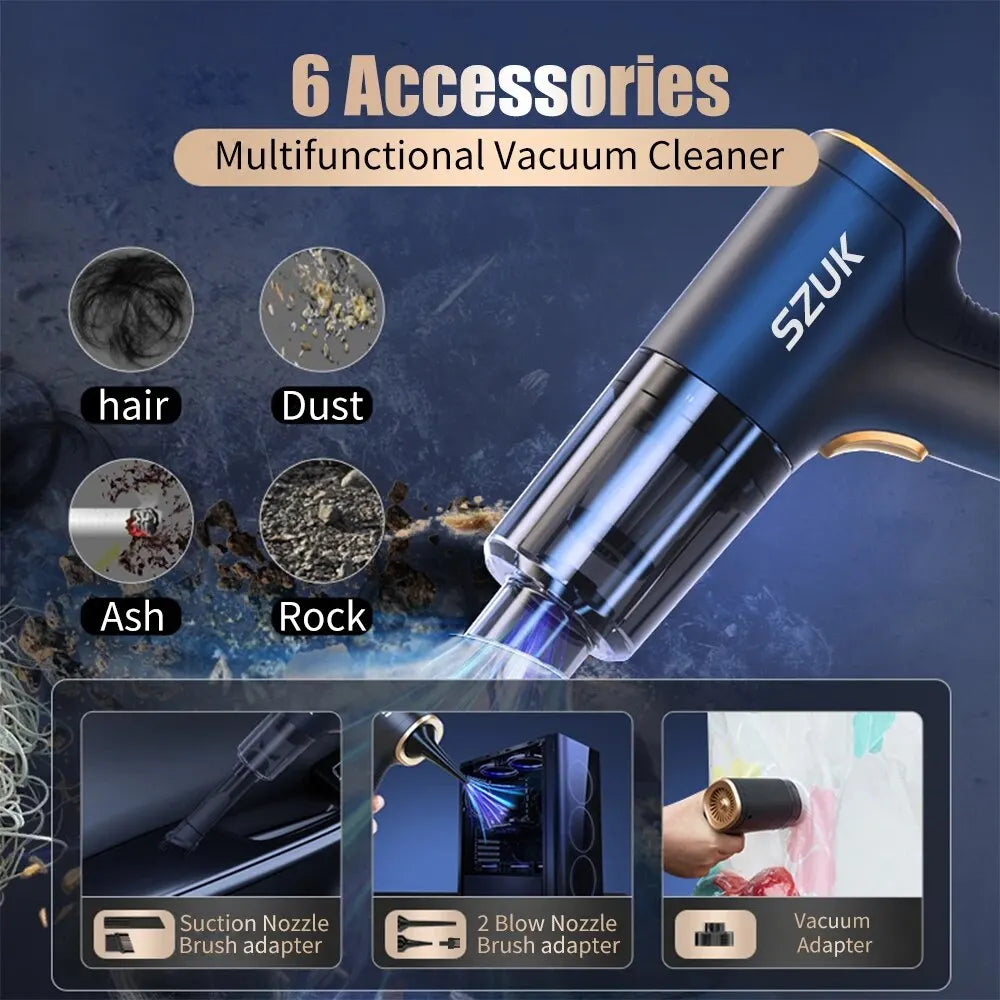 SZUK 18000PA Car Vacuum Cleaner Mini Portable Duster Handheld Cleaning Machine Home Appliance Powerful Wireless Vacuum Cleaner - Crystal Decor Shop