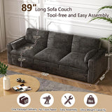 89 inch 3-Seater Fixed Chenille Sofa Modern Living Room Couch, Durable Fabric, Comfortable Sectional Sofa for Home