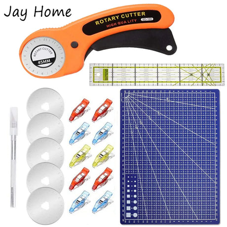 15Pcs 45mm Rotary Cutter Kit & Mat & Patchwork Ruler & Sewing Clips - Crystal Decor Shop