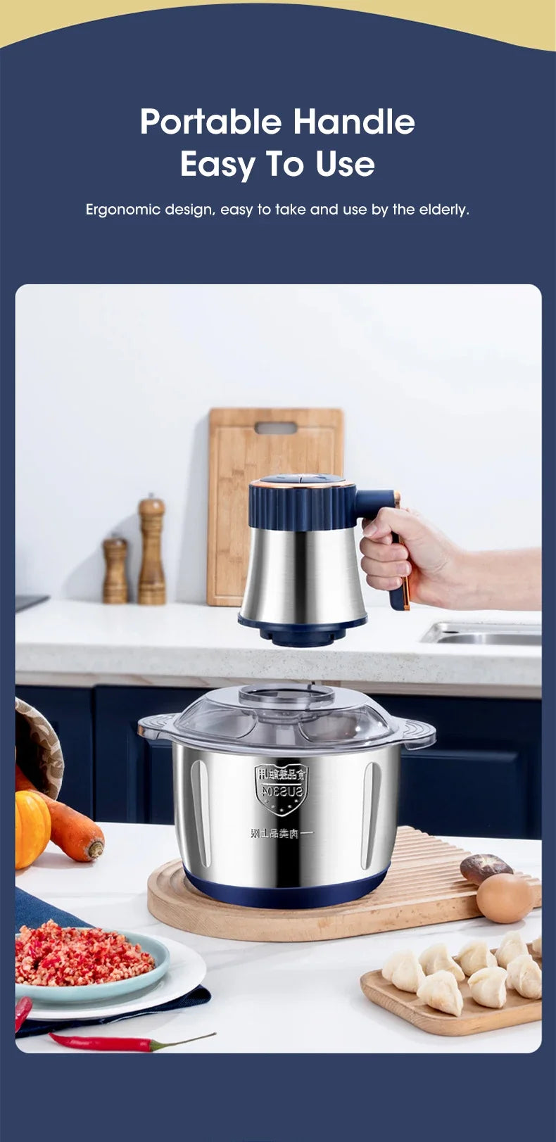 Electric Meat Grinder 304 Stainless Food Crusher Multifunction