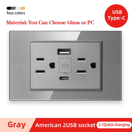 Herepow 118 Series Thailand American Standard Dual USB Wall Socket Smart Home Appliance Plug Adapter Type-c 3.1A Fast Charging - Crystal Decor Shop