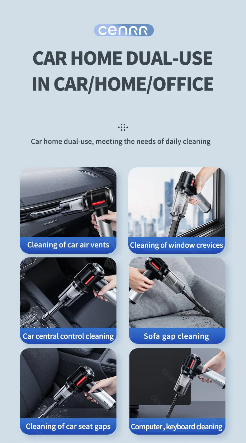 CENRR High Pressure Car Vacuum Cleaner Portable Handheld Mini Vacuum Cleaner Cordless Strong Suction Car Cleaner Home Appliance - Crystal Decor Shop