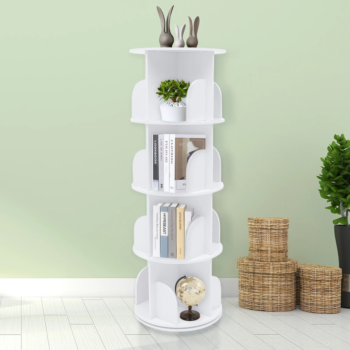 Rotating Bookshelf , 360 Display Bookcase, 4-Tier Corner Bookshelf , Floor Standing Bookshelf for Living Room, Office