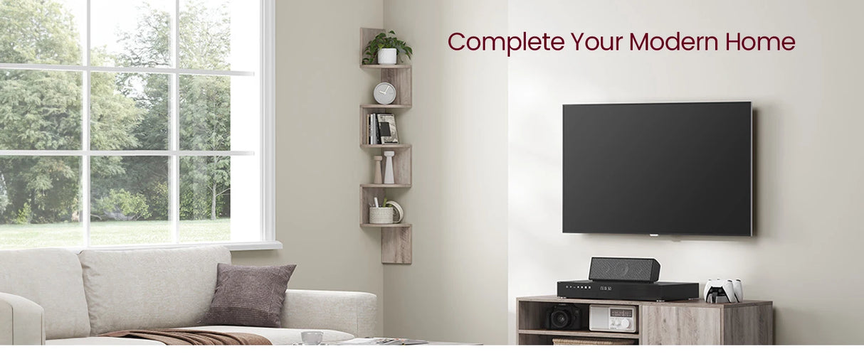 VASAGLE Corner Shelf Wall Mount, 5-Tier Floating Corner Bookshelf, Plant Shelf for Bedroom, Living Room, Bathroom, Home Office