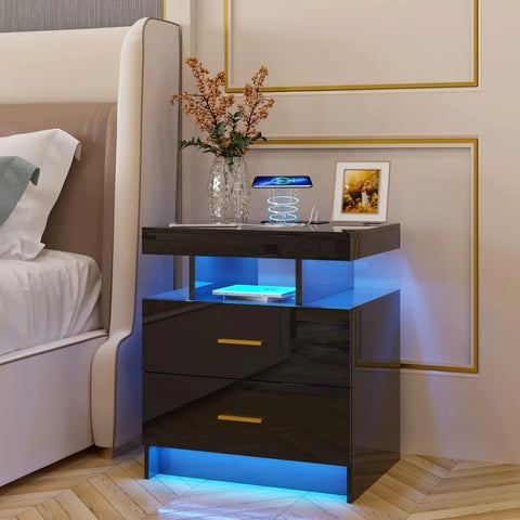 LED Nightstand with Wireless Charging Station