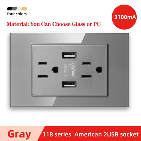 Herepow 118 Series Thailand American Standard Dual USB Wall Socket Smart Home Appliance Plug Adapter Type-c 3.1A Fast Charging - Crystal Decor Shop