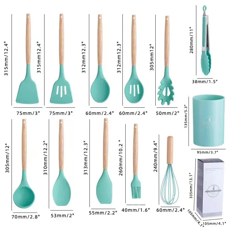 12Pcs Silicone Cooking Utensils - Crystal Decor Shop