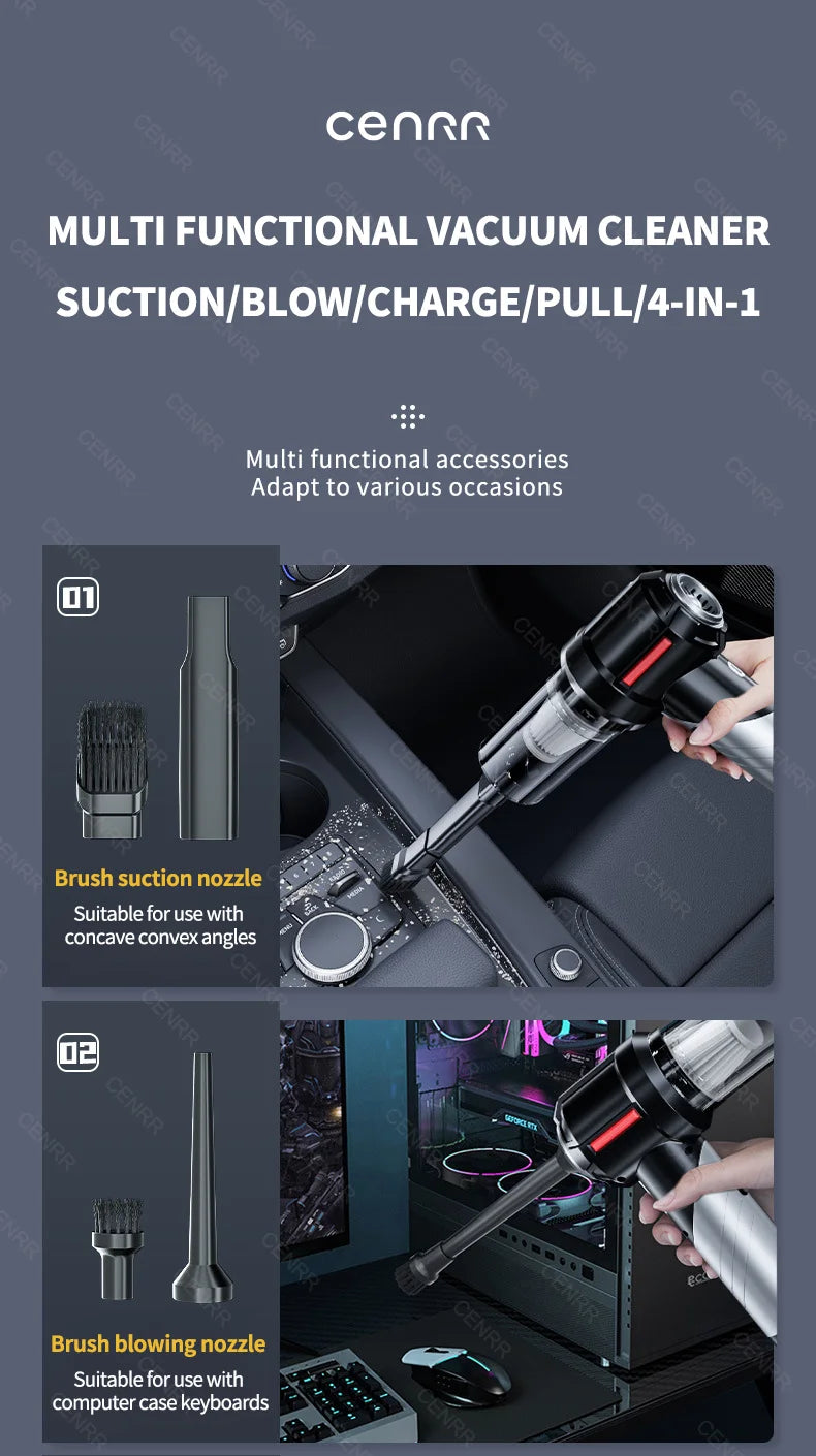 CENRR High Pressure Car Vacuum Cleaner Portable Handheld Mini Vacuum Cleaner Cordless Strong Suction Car Cleaner Home Appliance - Crystal Decor Shop
