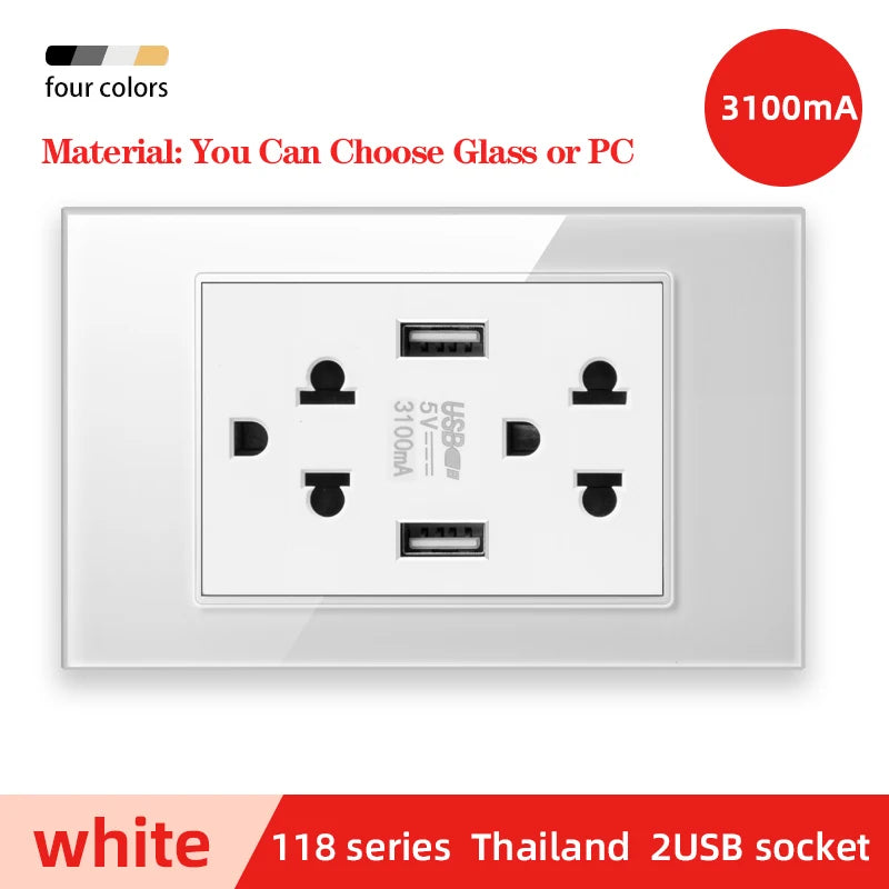 Herepow 118 Series Thailand American Standard Dual USB Wall Socket Smart Home Appliance Plug Adapter Type-c 3.1A Fast Charging - Crystal Decor Shop