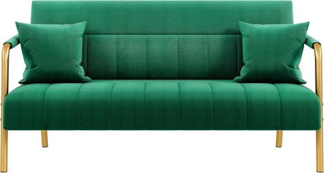 56.5" W Modern Sofa Small Sofa Luxurious Velvet Fabric Couch with Gold-Tone Metal Arms and Legs for Living Room, Home Office