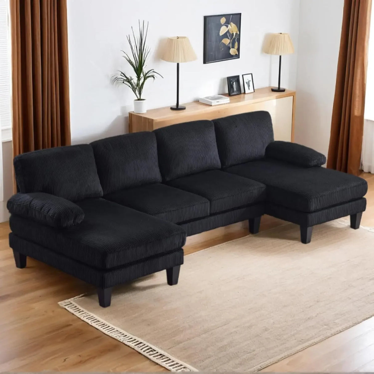 Convertible Sectional Sofa 110" U-Shape Sofa Couch 4-Seat Couch with Chaise ChenilleFabric Upholstered for Living Room