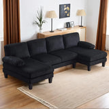 Convertible Sectional Sofa 110" U-Shape Sofa Couch 4-Seat Couch with Chaise ChenilleFabric Upholstered for Living Room