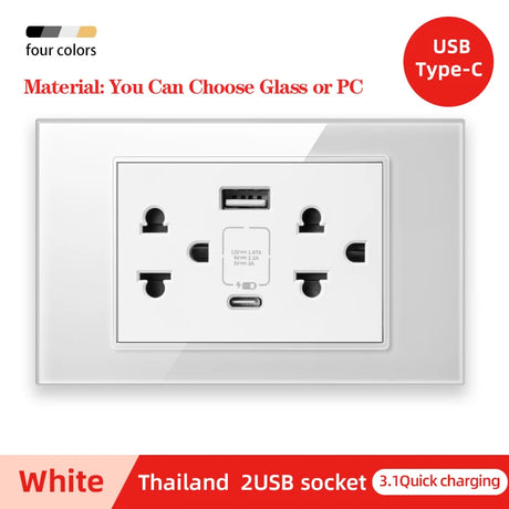 Herepow 118 Series Thailand American Standard Dual USB Wall Socket Smart Home Appliance Plug Adapter Type-c 3.1A Fast Charging - Crystal Decor Shop