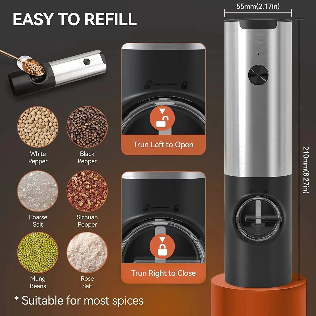 Electric Salt and Pepper Grinder - Crystal Decor Shop