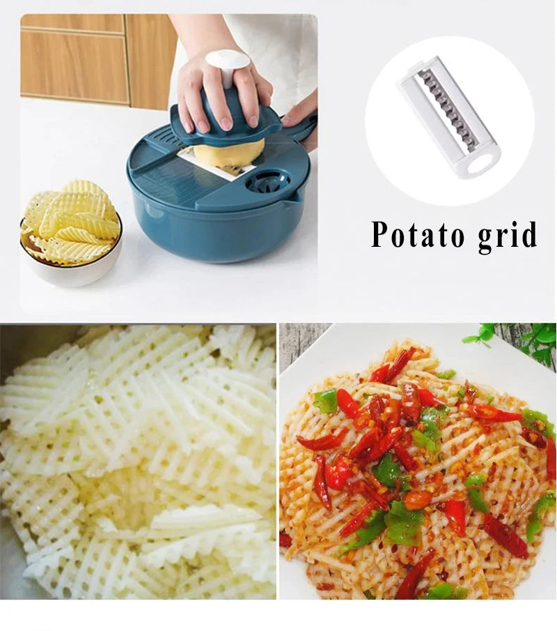 9 in 1 Vegetable Cutter Multi-Functional Potatoes Manually Cut Shred Slicer Grater Kitchenware Acceesories Tools - Crystal Decor Shop