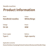 Tinsol Electric Cordless Noodle Maker Portable Noodle Press Home Appliances Outdoor Kitchen Home Breakfast Smart Noodle Maker - Crystal Decor Shop