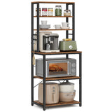 VASAGLE Coffee Bar, 6-Tier Kitchen Shelves with 6 Hooks, Baker’s Rack for Kitchen, Microwave Stand, Industrial