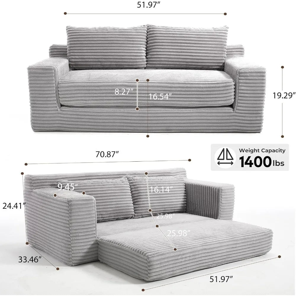 70.78" Loveseat Sofa, Comfy Deep Seat, Modern Small Corduroy Couch for Living Room, Bedroom, Apartment, Home Office, No Assembly