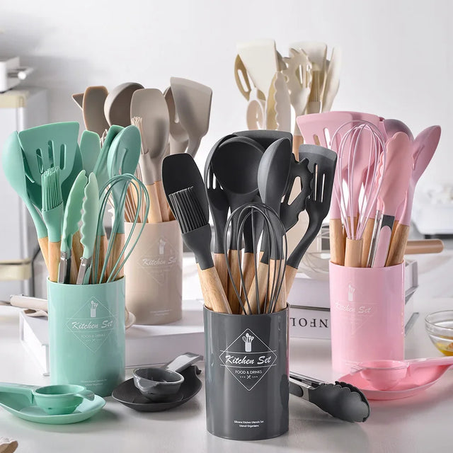 12Pcs Silicone Cooking Utensils - Crystal Decor Shop