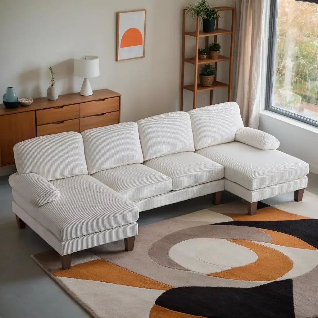 Convertible Sectional Sofa 110" U-Shape Sofa Couch 4-Seat Couch with Chaise ChenilleFabric Upholstered for Living Room