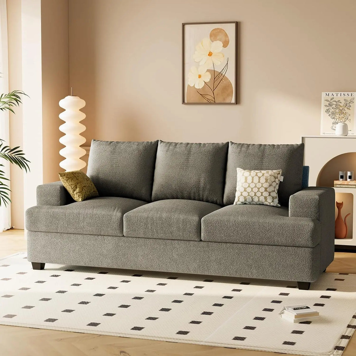 Couches for Living Room, 89" Sofa Couch with Extra Deep 3 Seats, Tool-Free Setup Sofa Bed, Modern Cotton Chenille Fabric Sleeper