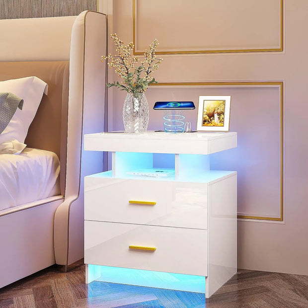 LED Nightstand with Wireless Charging Station