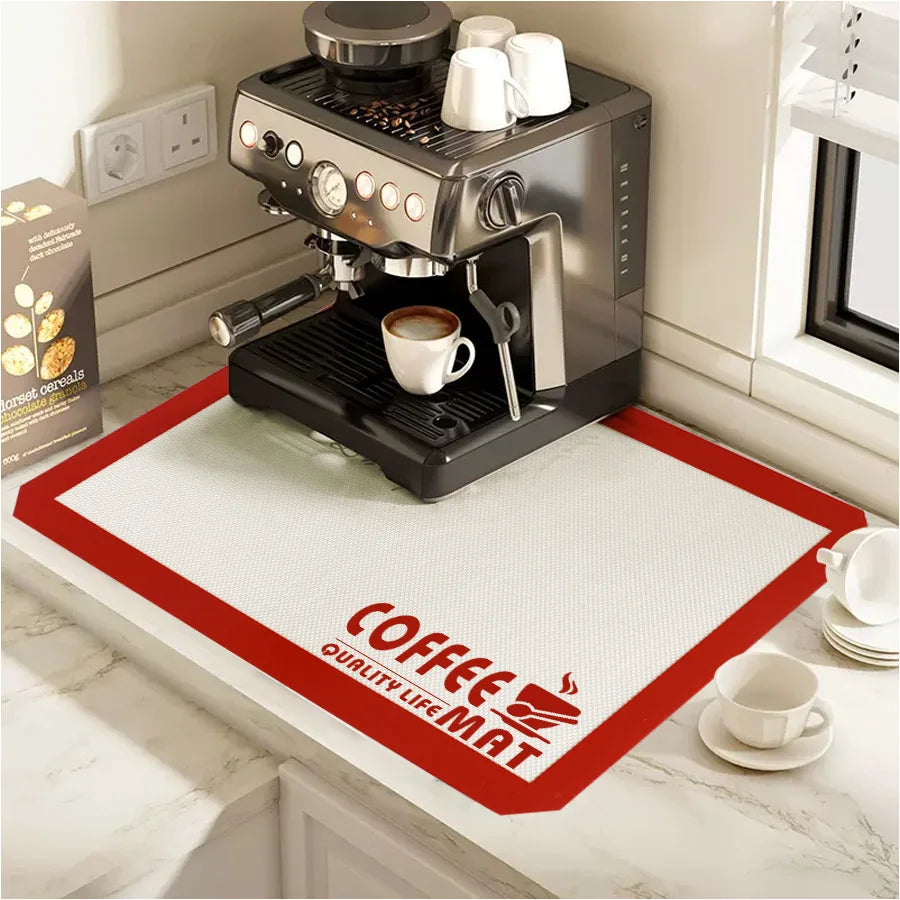 Silicone Coffee Maker Mat for Countertops, Coffee Bar Accessories-Table Mat Under Appliance, Dish Drying Mat for Kitchen - Crystal Decor Shop