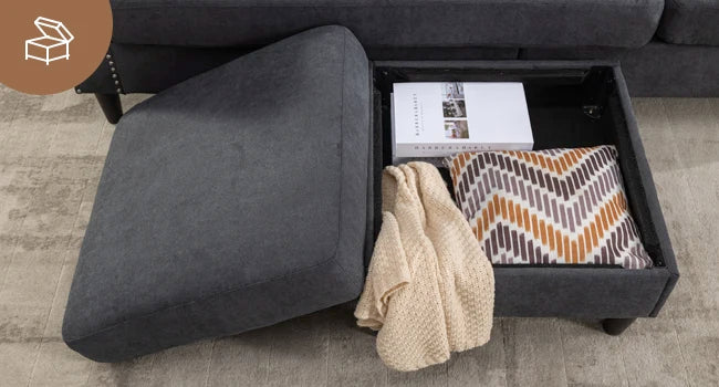 Sectional Couches for Living Room, L-Shaped Couch 3 Seats Sofas with Storage Chaise & 2 Cup Holders, Small Sofa for