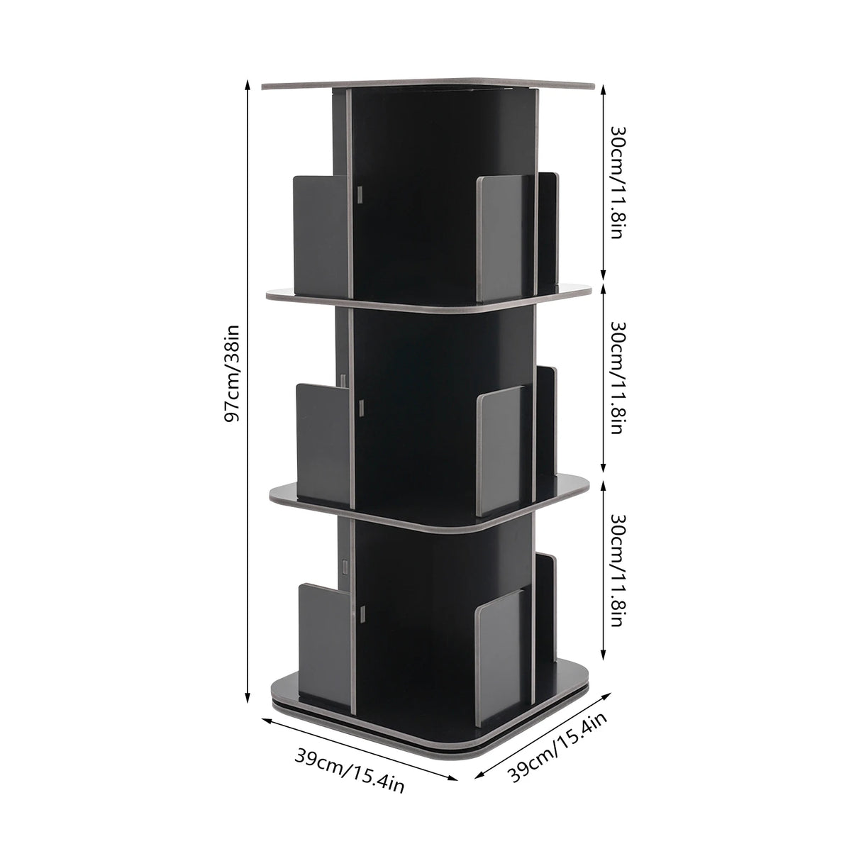 Good Stability 3 Tier Standing Bookcase 360° Rotating Bookshelf Space-Saving for Bedrooms/Living Rooms/Game Rooms Safe Baffle