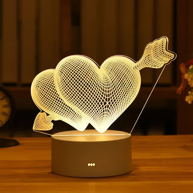 Romantic Love 3D Acrylic Led Lamp - Crystal Decor Shop